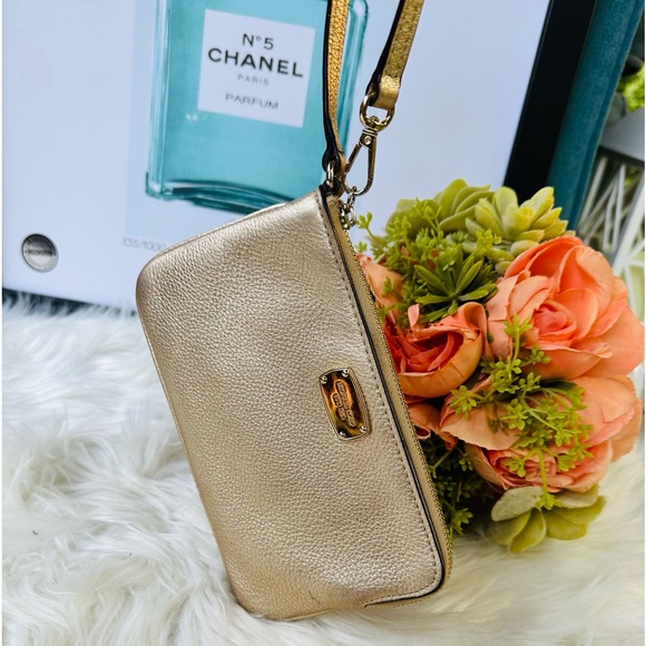 Michael Kors Gold Metallic Leather Wristlet - Picture 4 of 7